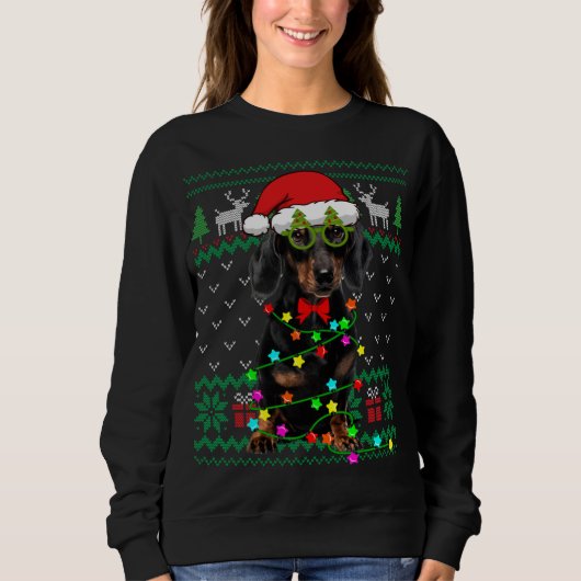 Sweatshirt Vilaine lumière de Noël Dachshund Chien Chien Chie (Devant)