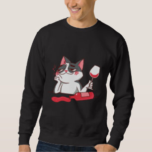 Sweatshirt Vin Chat Vin Verre Vin Bouteille