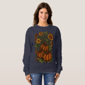 Sweatshirt Vins citrouilles et fleurs d'automne Halloween (Devant entier)
