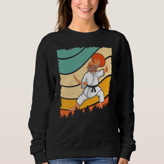 Sweatshirt Vintage Bearded dragons doing Karate Samurai Ninja (Devant)