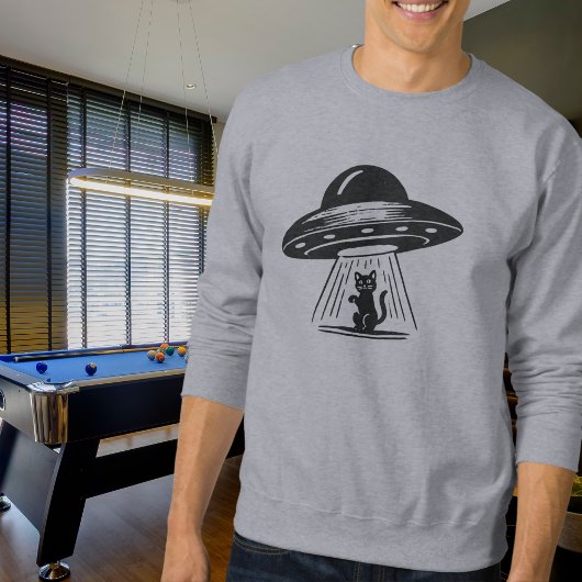 Sweatshirt Vintage Chat Noir Bateau Spatial UFO Drôle 