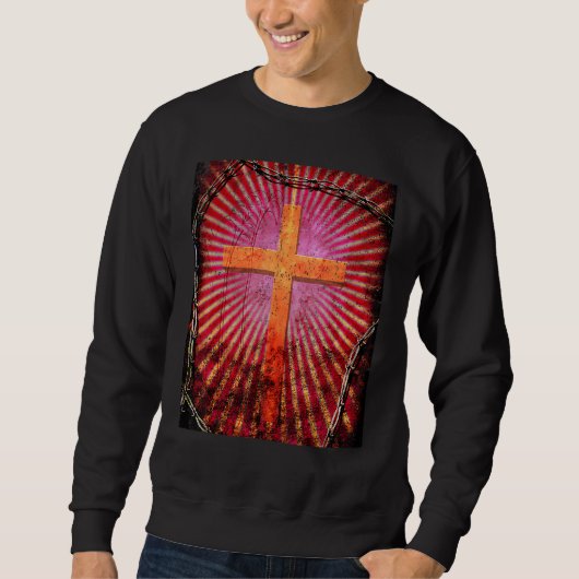 Sweatshirt Vintage Christian Cross In Rays Of Light (Devant)