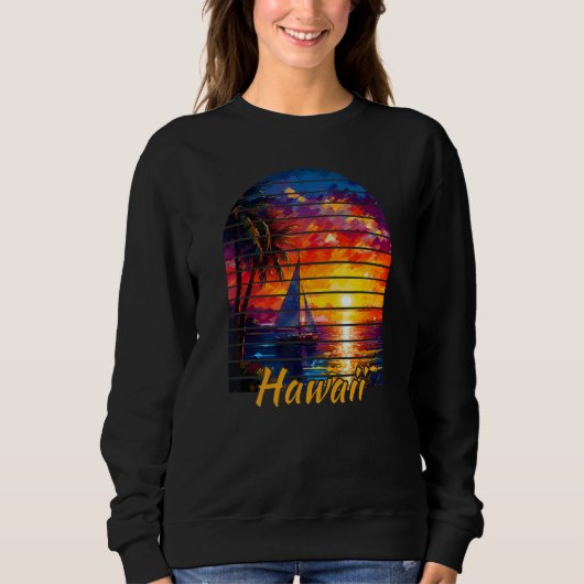 Sweatshirt Vintage Hawaii Palm Tree Sailing  Hawaiian Sunset  (Devant)