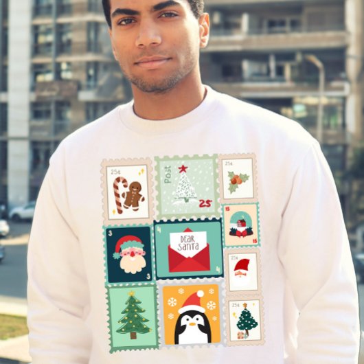 Sweatshirt Vintage Holiday Postage Stamp Christmas Design 