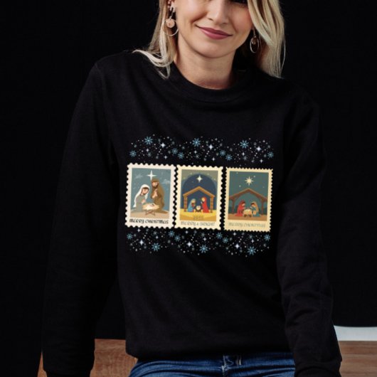 Sweatshirt Vintage Nativity Christmas Stamps Collection 
