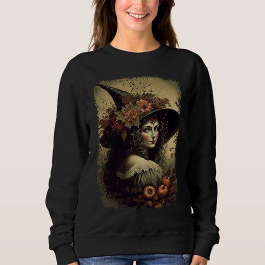 Sweatshirt Vintage Nature Witch October Halloween Illustratio (Devant)