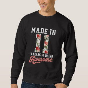 Sweatshirt Vintage Né En 2011 Floral 14ème Anniversaire Cadea