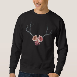 Sweatshirt Vintage Retro Antlers Roses Cerfs Rose Femmes