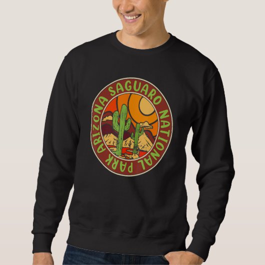 Sweatshirt Vintage Retro Saguaro Cactus Moon Arizona National (Devant)