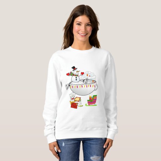 Sweatshirt Vintage Snowman dans une tasse de café (Devant entier)