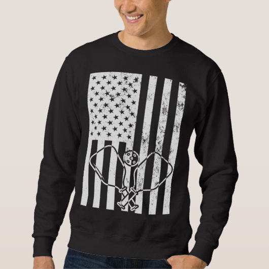 Sweatshirt Vintage US Flag Pickleball Dad Patriotic Picklebal (Devant)