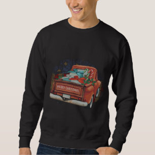 Sweatshirt Vintage vieux camion rouge drapeau Joyeux Noël - P