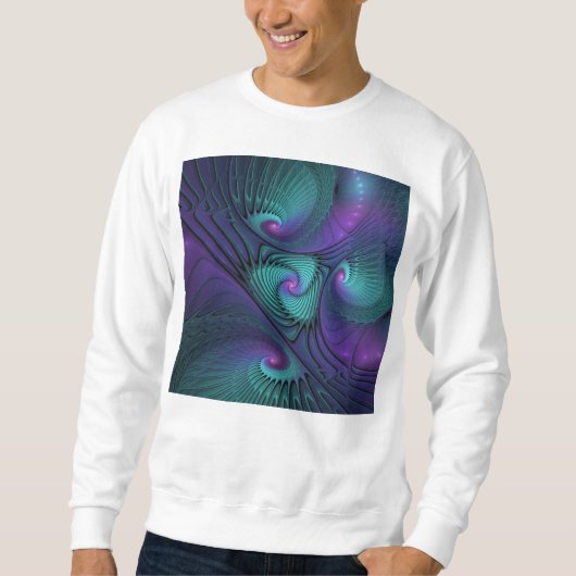 Sweatshirt Violet Rencontre Turquoise Moderne Art Fractal Abs (Devant)