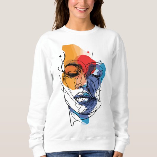 Sweatshirt Visage d'art en ligne fluide abstrait (Devant)