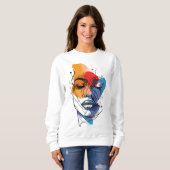 Sweatshirt Visage d'art en ligne fluide abstrait (Devant entier)