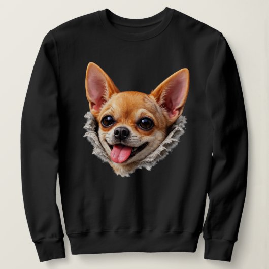 Sweatshirt Visage de Chihuahua Drôle Design 3D – Mème de Chie (Design devant)
