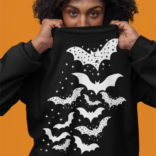 Sweatshirt Voler Halloween Galaxy Bats blancs et étoiles
