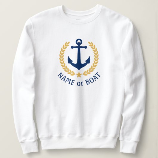 Sweatshirt Votre nom de bateau Ancre Gold Laurel Star White (Design devant)