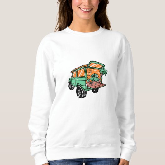 Sweatshirt Vue sur la plage dans la voiture Illustration été (Devant)