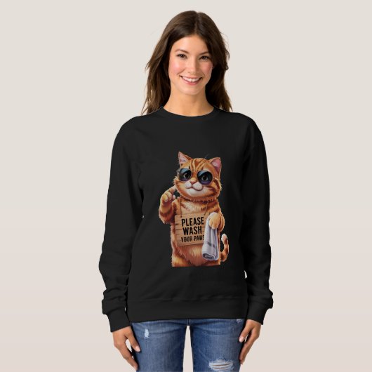 Sweatshirt Wash Paws Cat - Cute Retro Reminder (Devant entier)