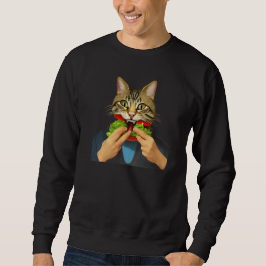 Sweatshirt Weird & Creepy Cat With Human Hands Burger Cat  Id (Devant)
