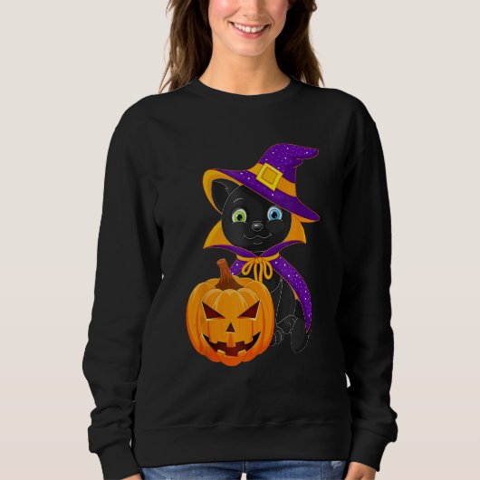 Sweatshirt Welcome Happy Hat Cat Halloween 2023 Devil Face Pu (Devant)