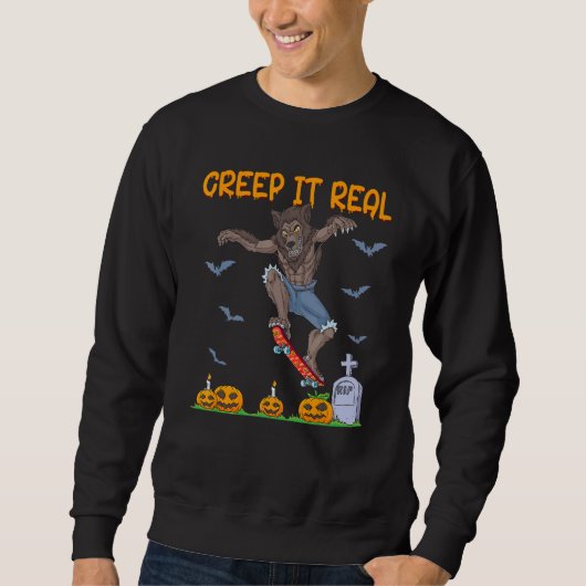 Sweatshirt Werewolf Skater Halloween Skateboarding Creep It R (Devant)