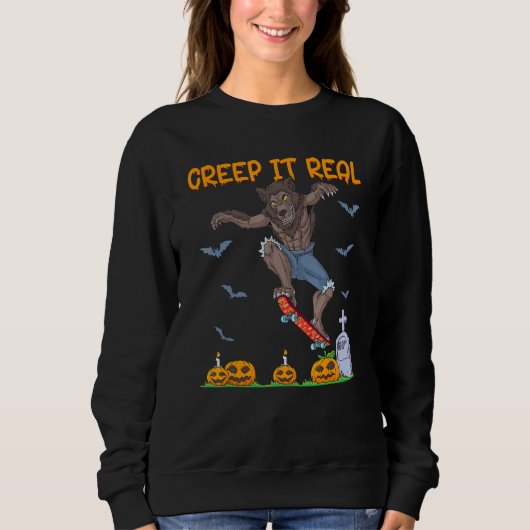 Sweatshirt Werewolf Skater Halloween Skateboarding Creep It R (Devant)