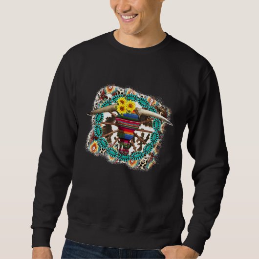 Sweatshirt Westen Boho Turquoise Cow Bull Cowgirl Rodeo (Devant)
