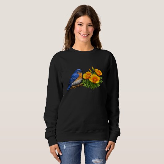Sweatshirt Western Bluebird with California Poppies  (Devant entier)