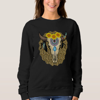 Sweatshirt Western Serape Cow Skull Print Sunflower Leopard T