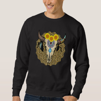 Sweatshirt Western Serape Cow Skull Print Sunflower Leopard T