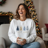 Sweatshirt Whimsical Merry Christmas Festive Trees Blue Gold