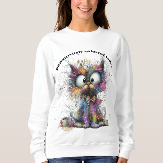 Sweatshirt Whimsical Pawsitivitley Chat coloré personnalisabl (Devant)