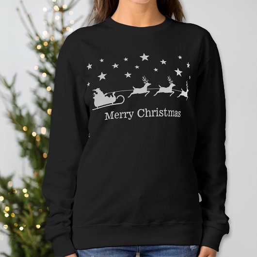 Sweatshirt White Père Noël Sleigh And Deer & Joyeux Texte de 