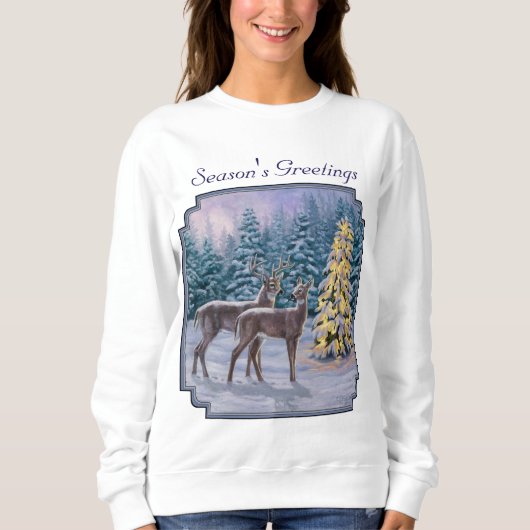 Sweatshirt Whitetail Deer & Christmas Tree Scene hivernale (Devant)