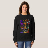 Sweatshirt Wine Glasses Halloween Merry Christmas Happy Hallo (Devant entier)
