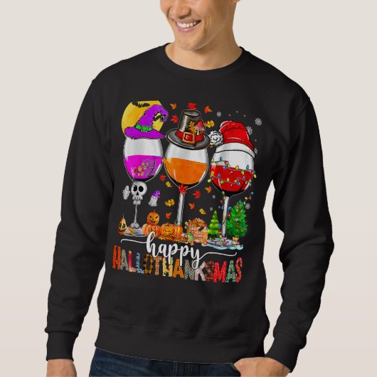 Sweatshirt Wine Glasses Witch Santa Hat (Devant)