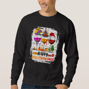 Sweatshirt Wine Glasses Witch Santa Hat