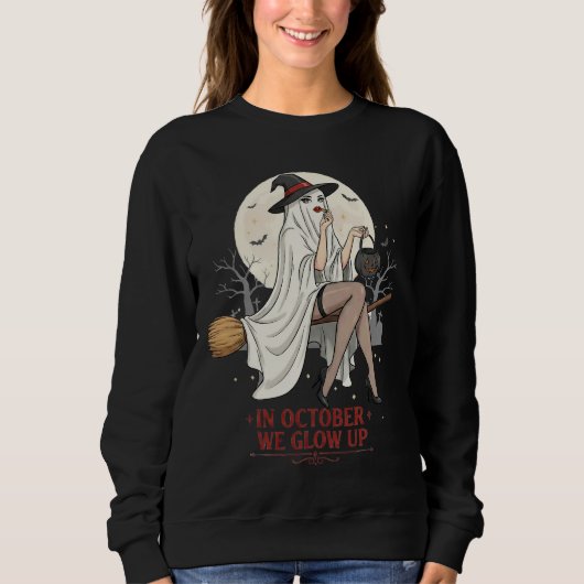 Sweatshirt Witch Ghost Halloween Design – In October We Glow (Devant)