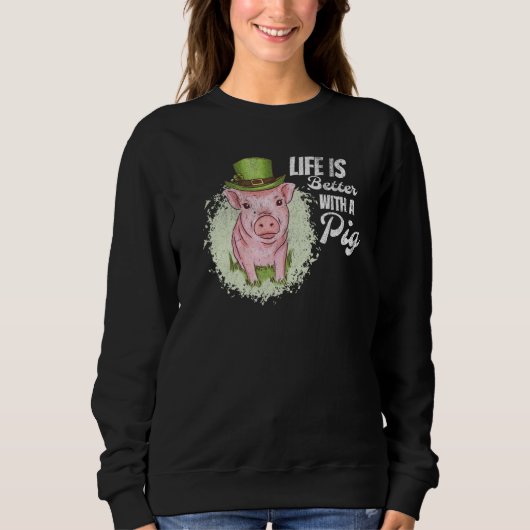 Sweatshirt With A Pig Saint Paticks Day Shamrock C (Devant)