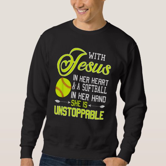 Sweatshirt With Jesus In Her Heart And Softball In A Hand Uns (Devant)