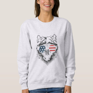 Sweatshirt Wolf Art avec lunettes de soleil à drapeau américa