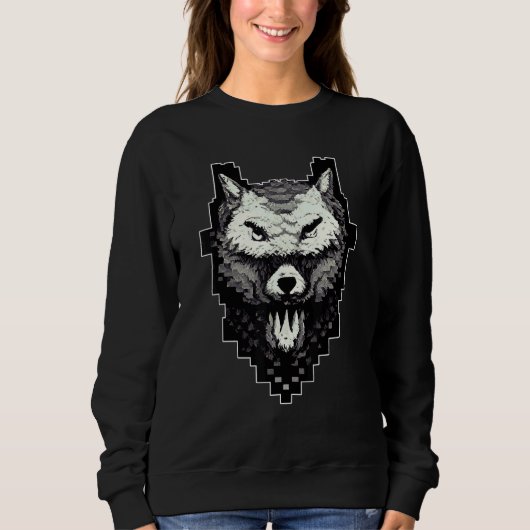 Sweatshirt Wolf Head Pixel 8 Bit Retro Video Game (Devant)