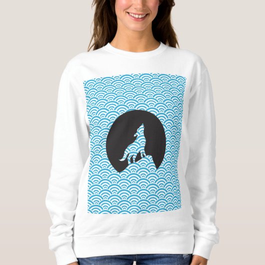 Sweatshirt Wolf Howing à Moon Sweatshirt-avec Motif Wave (Devant)