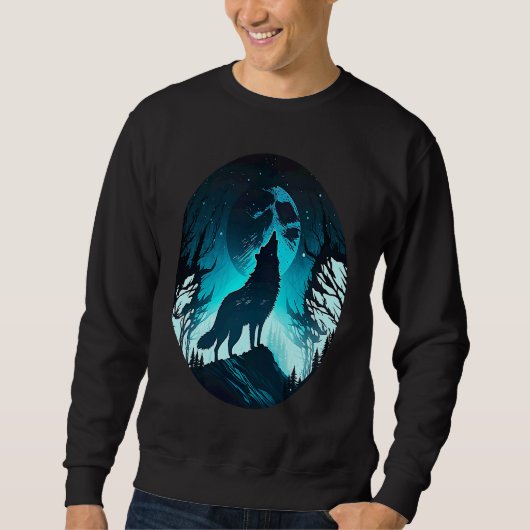 Sweatshirt Wolf Howling at Moon on a Cold Night Amazing Natur (Devant)