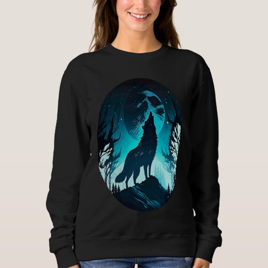 Sweatshirt Wolf Howling at Moon on a Cold Night Amazing Natur (Devant)