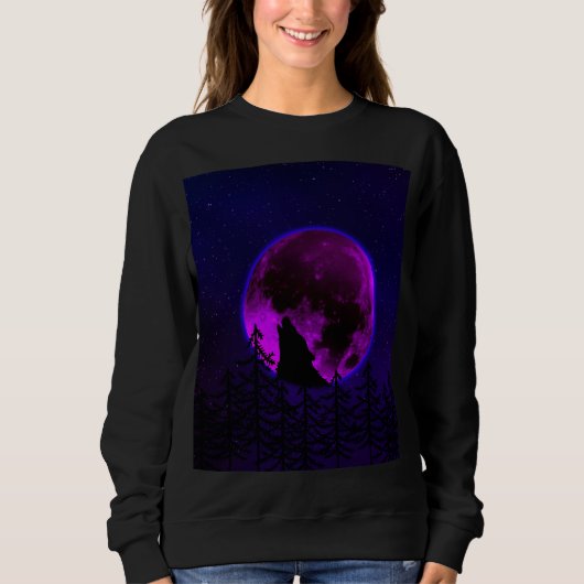 SWEATSHIRT WOLF HOWLING LUNE MAGENTA (Devant)