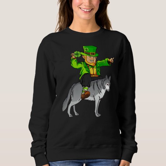 Sweatshirt Wolf Lover Leprechaun équitation Wolf St Patrick J (Devant)