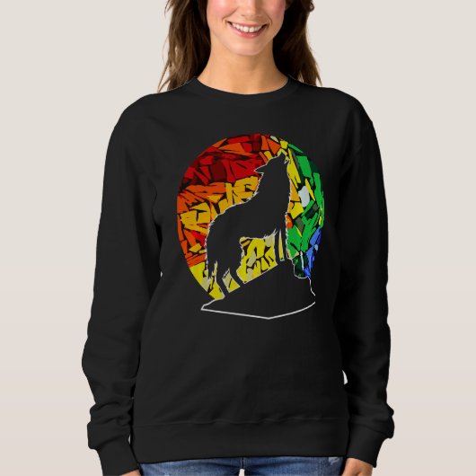 Sweatshirt Wolf Retro Sunset Wolfs Rainbow Color (Devant)